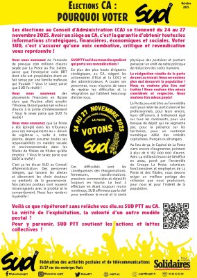 Elections CA : pourquoi voter SUD PTT
