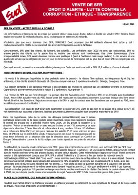 VENTE DE SFR DROIT D ALERTE - LUTTE CONTRE LA CORRUPTION - ETHIQUE - TRANSPARENCE