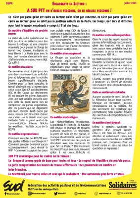 BGPN - Encadrants en Secteur : A SUD PTT on n'oublie pe rsonne, on ne néglige pe rsonne !