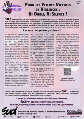 Pour les Femmes Victimes de Violences : ni oubli, ni silence !