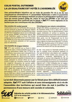 COLIS POSTAL OUTREMER LA LOI EGALiTAIRE EST VOTÉE À L'ASSEMBLÉE