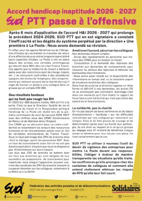 Accord handicap inaptitude 2026/ 2027 - SUD PTT passe à l'offensive