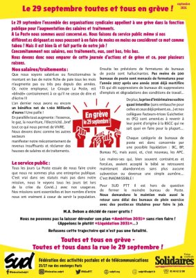 Le 29 septembre toutes et tous en grève !