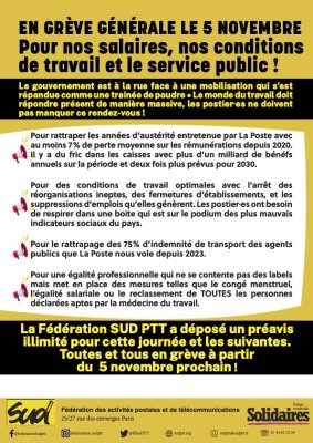 EN GRÈVE GÉNÉRALE LE 5 NOVEMBRE - Pour nos salaires, nos condition