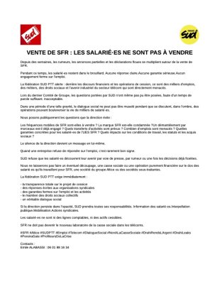 VENTE DE SFR : LES SALARIÉ·ES NE SONT PAS À VENDRE