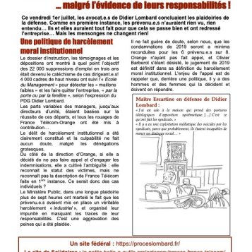 Procès de France Télécom Orange Dernière audience en appel - Aucun remords des prévenu.e.s 
