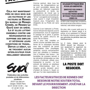 Soutien aux grévistes de Rennes
