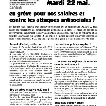 Appel au 22 mai à La Poste 