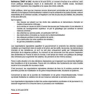 Texte commun de l'intersyndicale