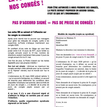 LA POSTE NE PEUT PAS TOUCHER A NOS CONGÉS !