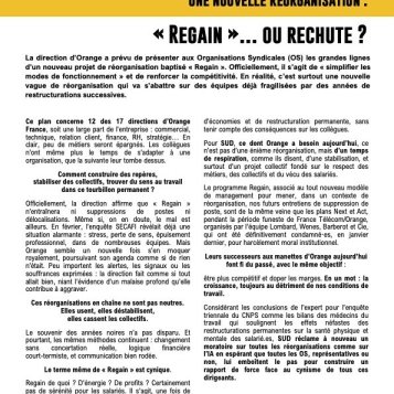 Orange prépare une nouvelle réorganisation - « Regain »… ou rechute ? 