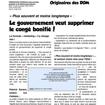 Fin du congés bonifiés