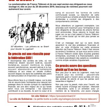 Procès France Télécom : une grande victoire pour le monde du travail.