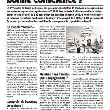 SUD ne signe pas l'accord handicap à La Poste 