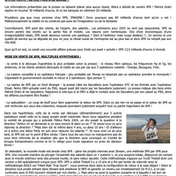 VENTE DE SFR DROIT D ALERTE - LUTTE CONTRE LA CORRUPTION - ETHIQUE - TRANSPARENCE