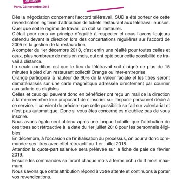 Télétravail : SUD obtient des tickets restaurants