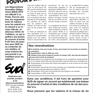 NAO : encore une claque pour le pouvoir d'achat des postier-e-s !
