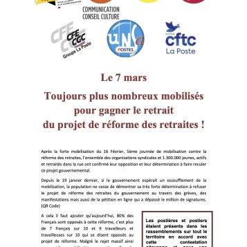 Tract unitaire La Poste pour le 07 mars