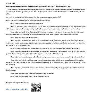 SFR - UN CHANGEMENT S'IMPOSE LE VOTE SUD, POURQUOI ?