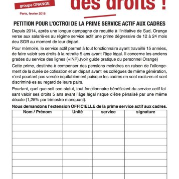 Egalité des droits : prime service actif aux cadres