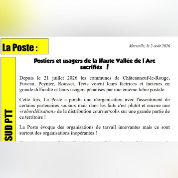 Postiers et usagers de la Haute Vallée de l'Arc sacrifiés !