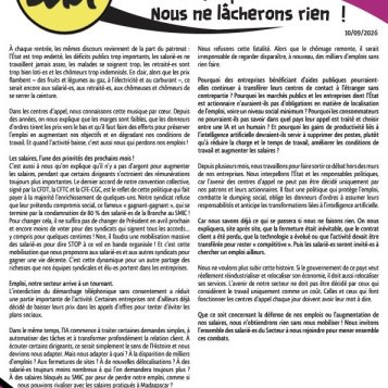 HOT TENSION septembre 2026 - Salaires et emplois Nous ne lâcherons rien !