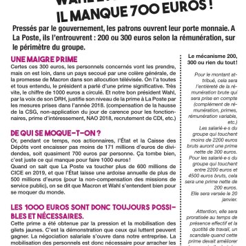 Pour les postiers, il manque 700 euros 