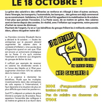 En Grève pour nos salaires le 18 octobre !