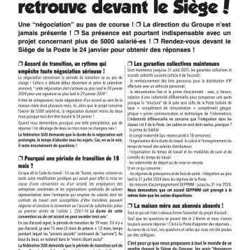 Transfert Mediapost vers la Poste Le 24 janvier, on se retrouve devant le Siège ! 