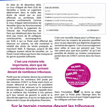 Cour d'appel de Paris sur les droits de retrait Sud fait (encore) Battre la poste en retraite !