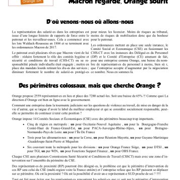 Macron regarde, Orange sourit