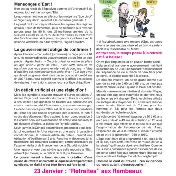 23 Janvier : “Retraites” aux flambeaux - 24 Janvier : Grève et manifestation