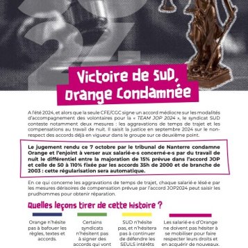 Accord travail de nuit JO paris 2025 - Victoire de SUD, Orange Condamnée