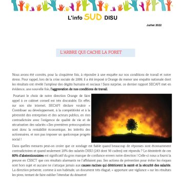 L'ARBRE QUI CACHE LA FORET ! Nous avons été conviés, pour la cinquième fois, à répondre à une enquête sur nos conditions de travail et notre stress.