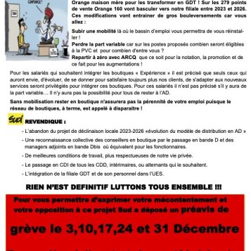 Orange - Salarié(e)s de l'AD en danger, mobilisons nous !