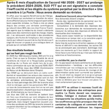 Accord handicap inaptitude 2026/ 2027 - SUD PTT passe à l'offensive