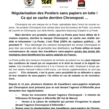 Régularisation des Postiers sans papiers en lutte ! Ce qui se cache derrière Chronopost ...