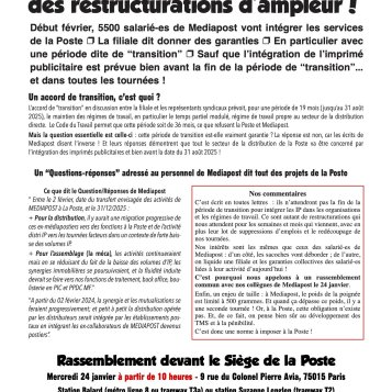 Transfert de Mediapost vers la Poste A la distri, ils nous préparent des restructurations d'ampleur !
