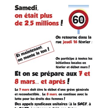 SFR - Retraites, mobilisations les 16 Février et 7 et 8 Mars