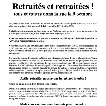 Les retraités dans la rue le 9 octobre 
