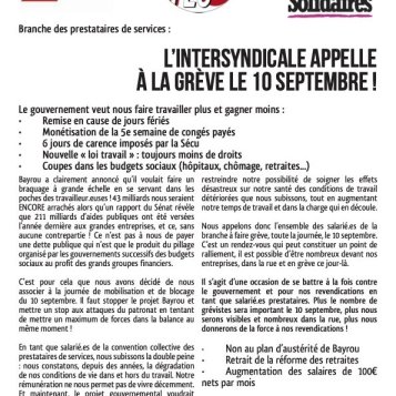 L'Intersyndicale appelle à la grève le 10 septembre !