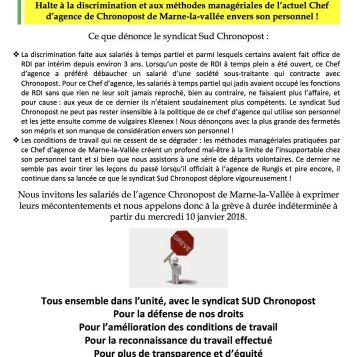 Grève à l'agence Chronopost de Marne la Vallée