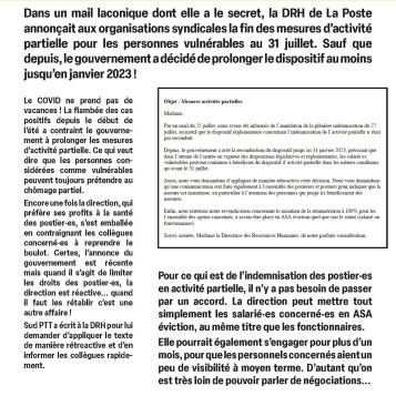 Activité partielle : mesures maintenues jusqu'en 2023, La Poste doit compenser les postier·es ! 