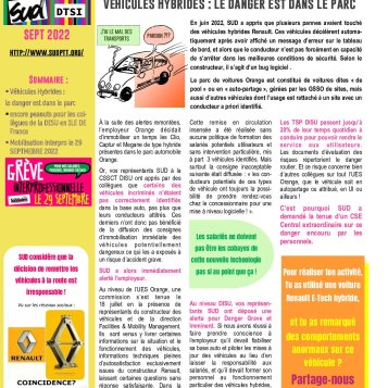Véhicules Hybrides : le danger est dans le parc ! En juin 2022, SUD a appris que plusieurs pannes avaient touché des véhicules hybrides Renault.