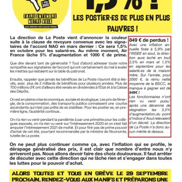 Revoyure NAO : 1,5% ! Les postier·es de plus en plus pauvres ! 