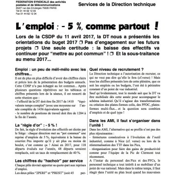 Emploi à la DT : -5%