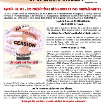 ONE OBS - Un projet inquiétant pour les salarié·es et le groupe Orange !