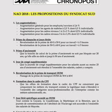 Chronopost : propositions SUD aux NAO 2018