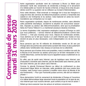 SUD demande l'arrêt des dividendes à Orange et un débat public sur l'avenir de l'accès à Internet