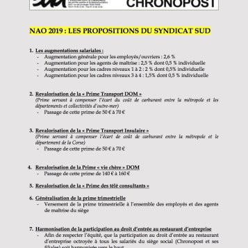 Propositions SUD pour NAO chez Chronopost